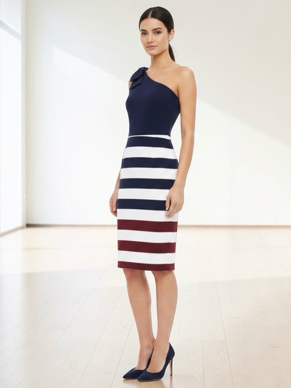 Ted Baker London Hilila  Rowing Stripe One shoulder dress Size 1/ US4